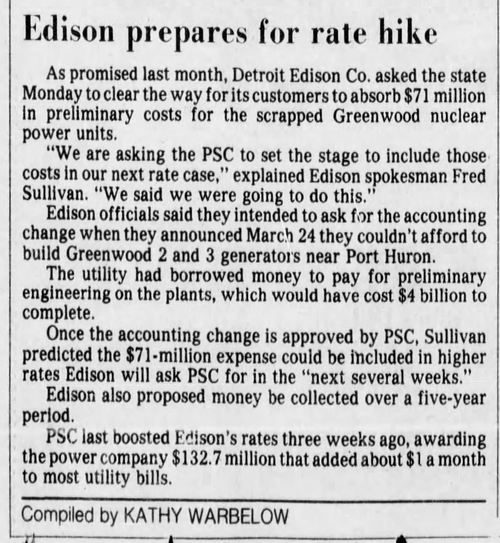Greenwood Nuclear Power Plant (Cancelled) - April 1980 Edison Rate Hike